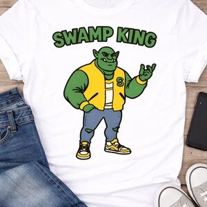 Swamp King Graphic Tee in White with Green and Yellow Print